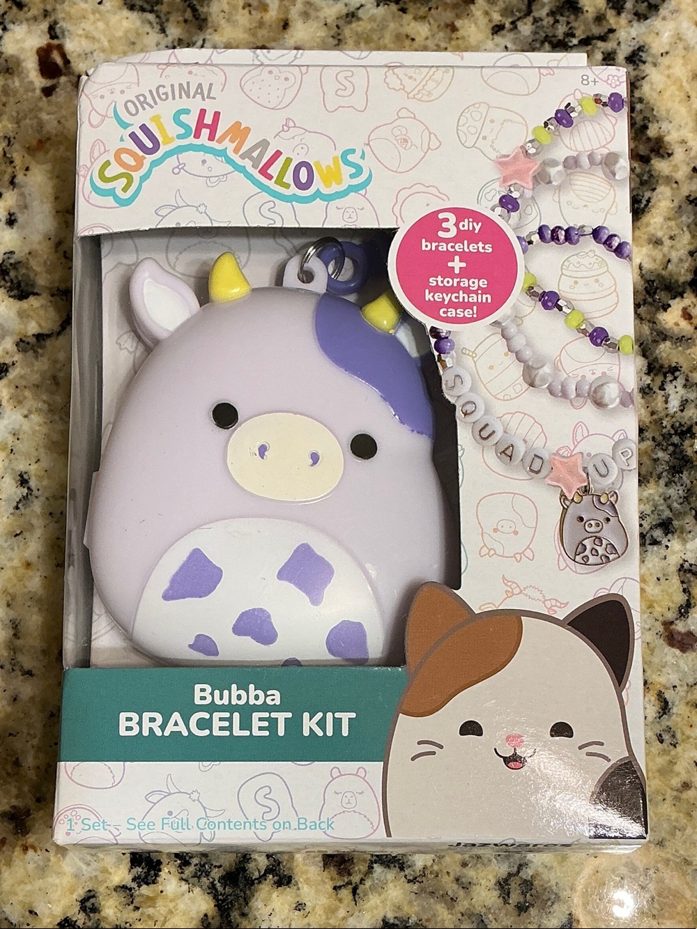 NIB Original Squishmallows Bubba the Cow Bracelet Kit with Keychain Storage Case